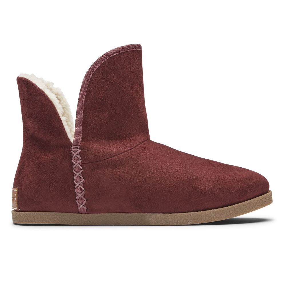 Rockport Women's Trutech Veda Slipper Ankle Boots - Burgundy - USA (7938ZGNKA)